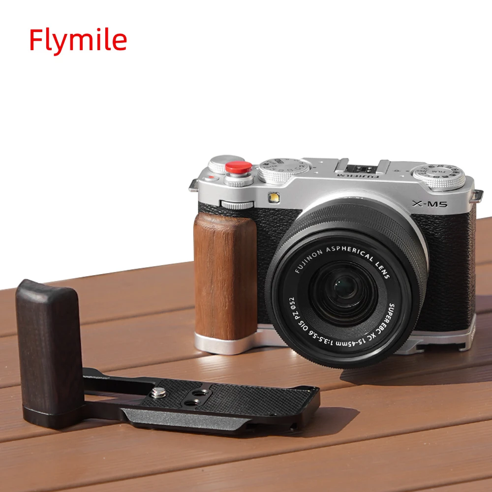 FUJIFILM X-M5 카메라용 Flymile 카메라 그립/L-브래킷 알루미늄 합금 + 목재 그립, Arca-Swiss 시스템 확장 가능 어댑터 지원