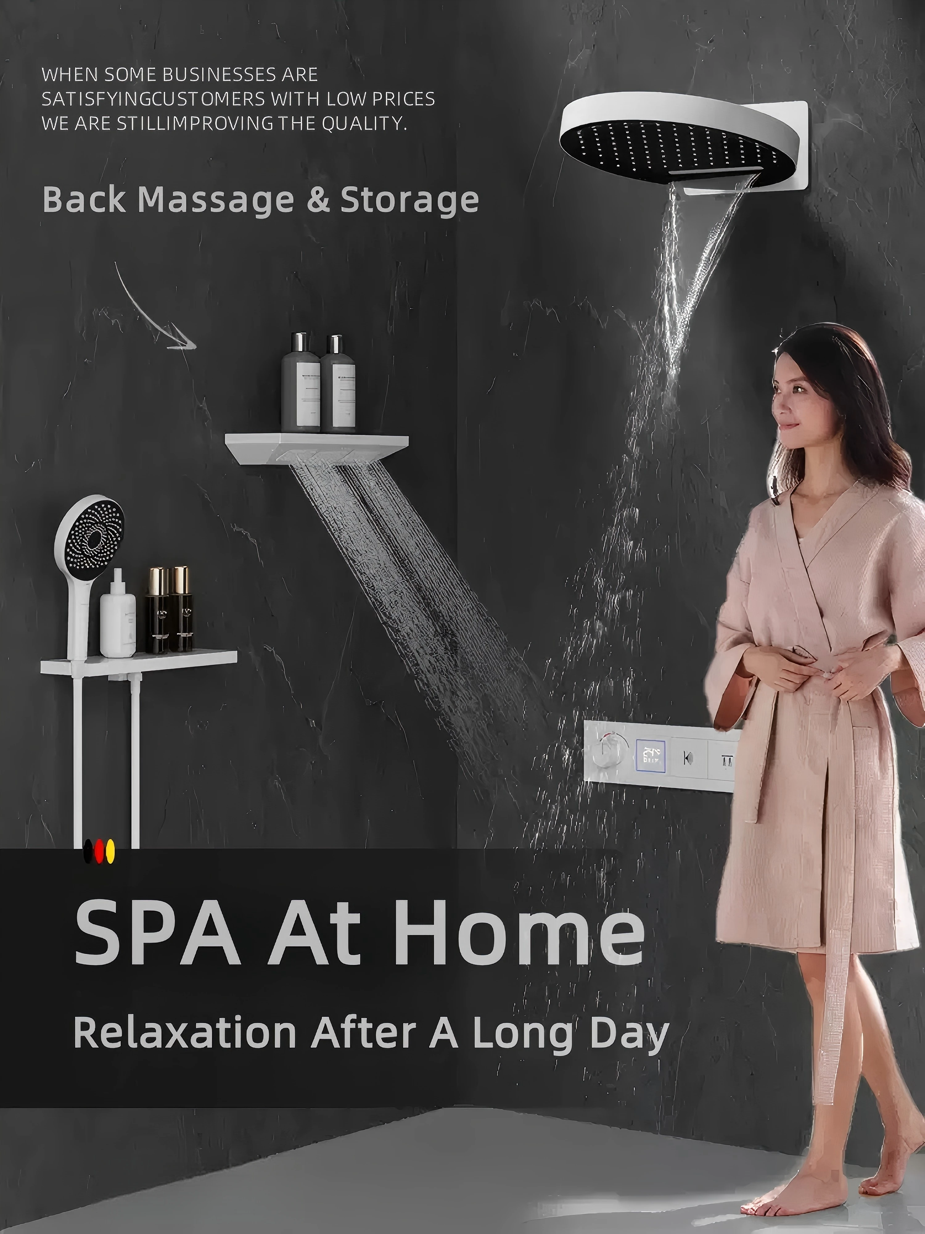 Luxury Rainfall Shower System Set 4 Functions Hidden Faucet Thermostatic Mixer Temperature Digital Display Smart Bathroom Tap