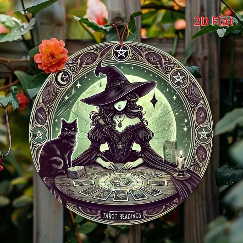 Vintage Tarot Card Theme: Witch and Cat Patterns with Mystical Starry Moon Design for Easy-Clean Home, Office, Bar, and Garden