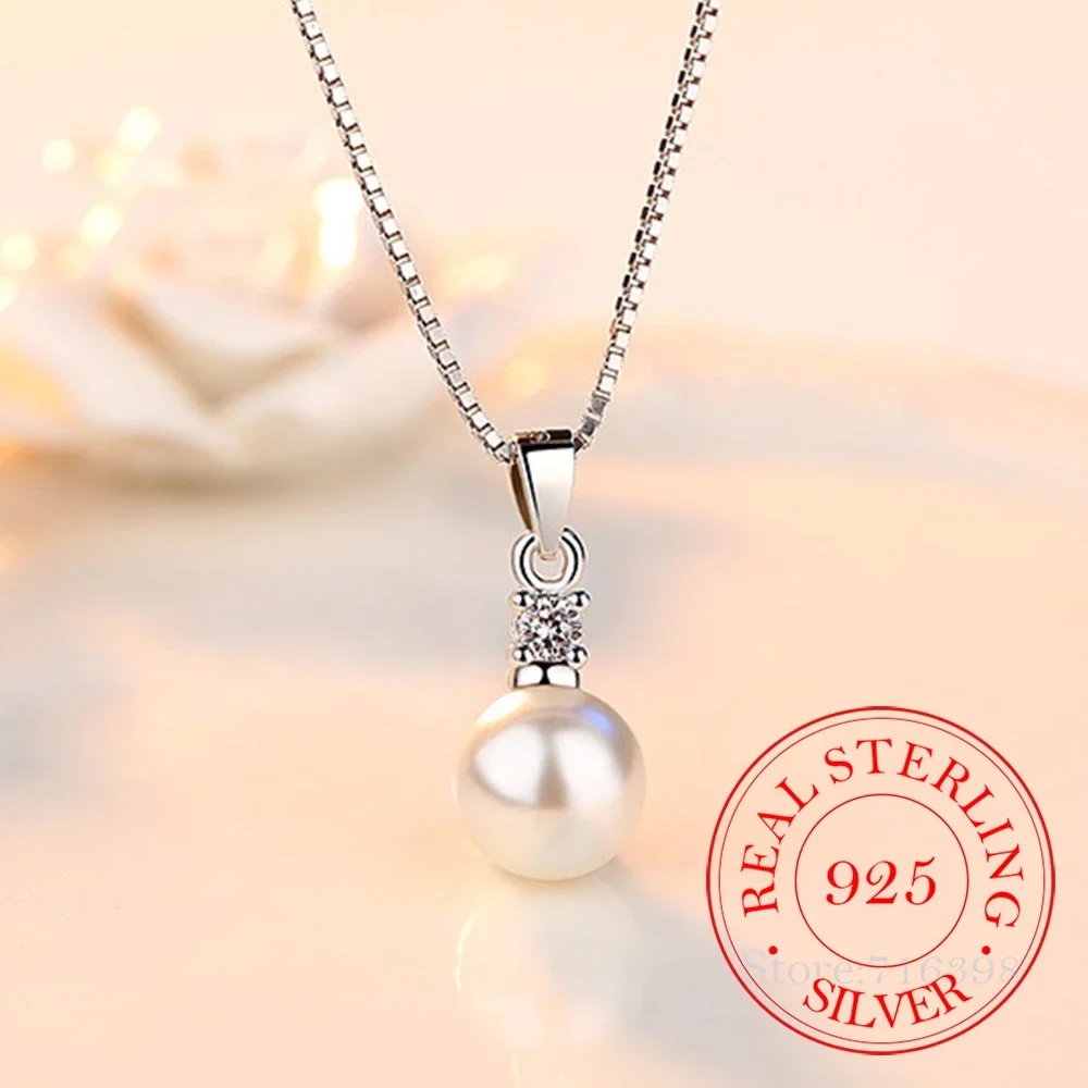 925 Sterling Silver New Ladies Fashion Jewelry High Quality Crystal Zircon Pearl Round Pendant Necklaces For Women Length 45CM