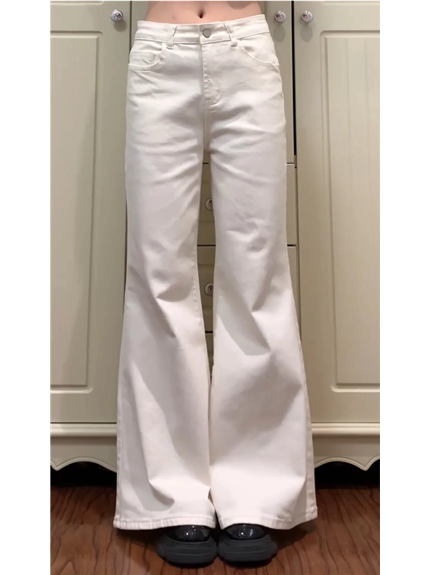 

High Waist Flared Jeans Women's Spring Loose Fit Wide Leg Floor-Length Pants Elastic Casual Cotton Denim Skinnier Look