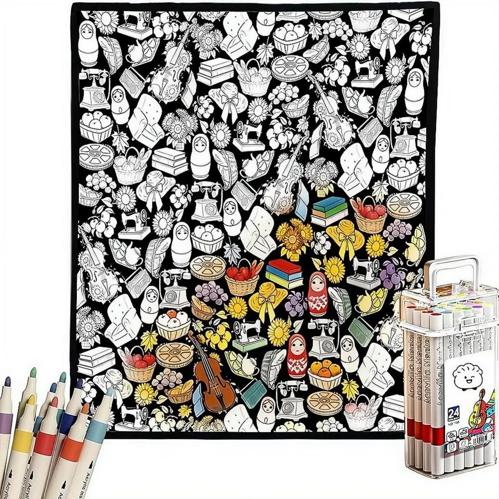 DIY-Maldecke mit 24 farbigen Acryl-Markern, florales Motiv, Stoffmalerei, Wurfdecke für Sofa, Schlafzimmer, Dekoration, Geschenk – Detail 8