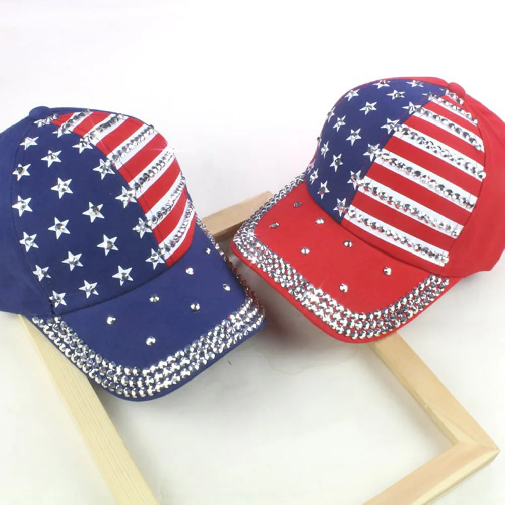

Rhinestone Baseball Hat Women Patriotic Usa Caps Flag Bling Denim Material July Fourth Memorial Day Activities