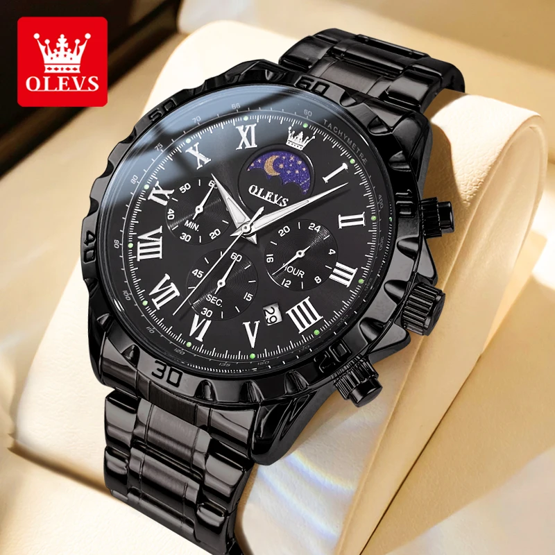 OLEVS 2950 นาฬิกาผู้ชายแฟชั่นโรมันกันน้ํา Luminous Moon Phase Chronograph หรูหราธุรกิจวันที่ผู้ชายนาฬิกาควอตซ์ Reloj