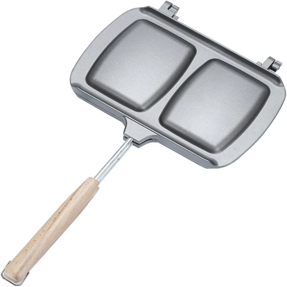 Double Sided Frying Pan with Non-Stick Coating Double Sided with Handle for Gas or Charcoal BBQ,Breakfast Sandwich Maker