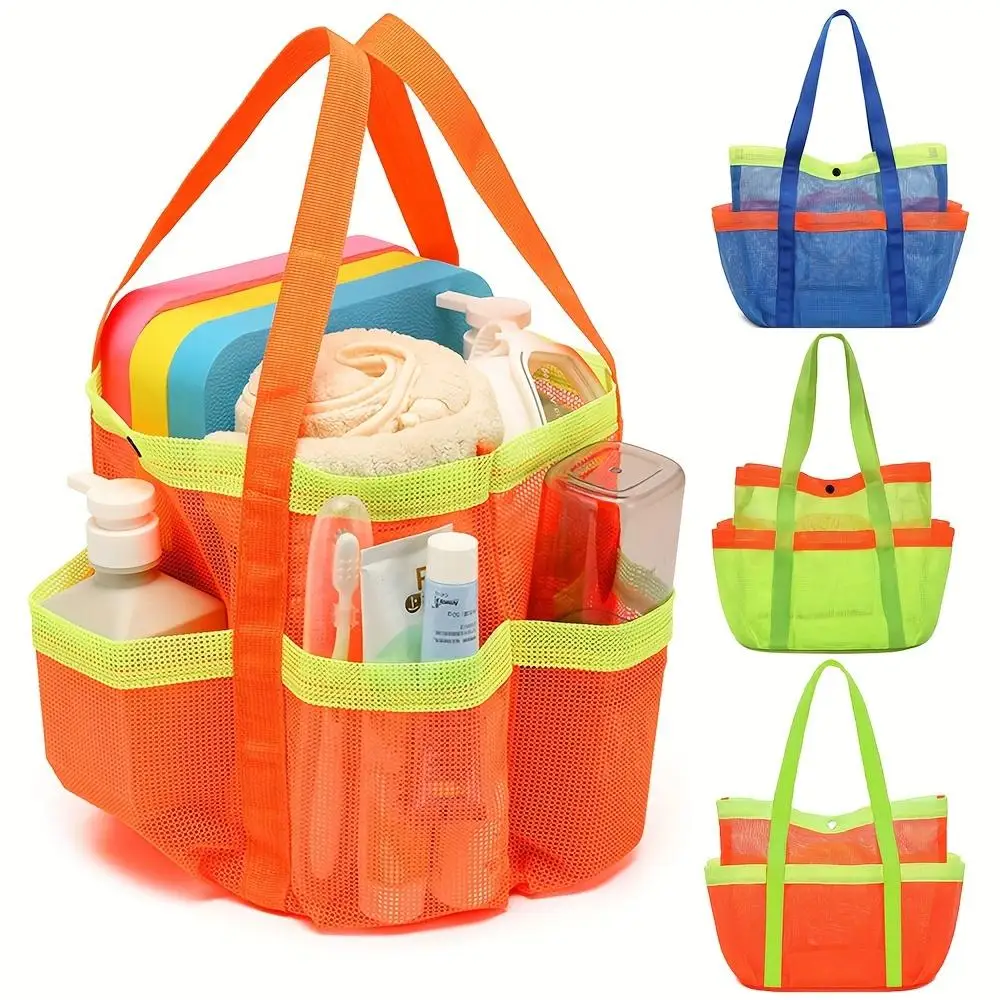 Large Mesh Beach Tote Bag, Solid Color, Foldable and Lightweight, Sporty Style for Travel and Vacations