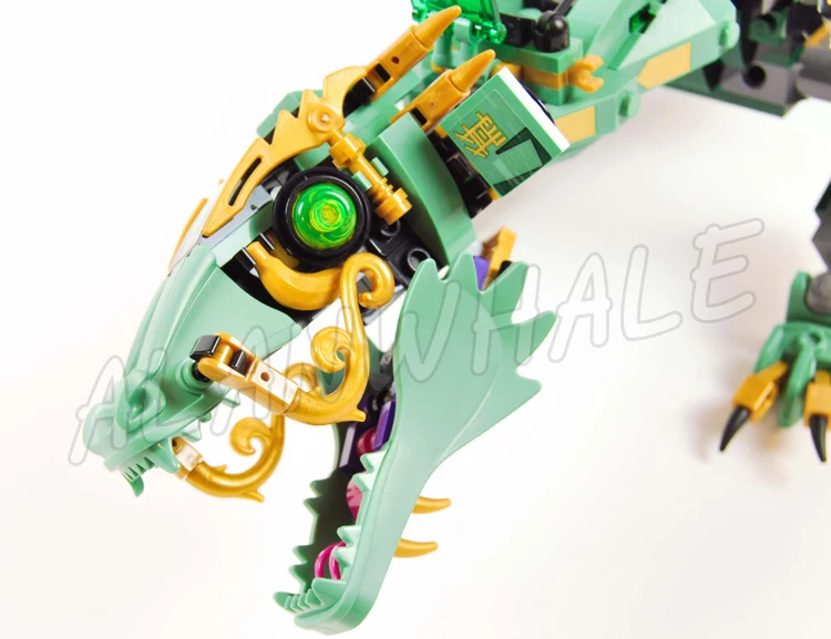 573pcs Shinobi Green Mech Dragon Fully Posable Body Swooshing Tail Garmadon 10718 Building Block Sets Compatible With Model