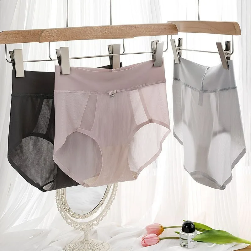 アイスシルク跡のない女性のパンツ夏用薄型通気性ハイウエストヒップリフティング三角パンツ抗菌