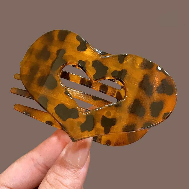 Pinces à cheveux ovales plates coréennes en acétique pour femmes, élégantes pinces à cheveux rondes incurvées mates à motif léopard, accessoires pour cheveux_voghion.com