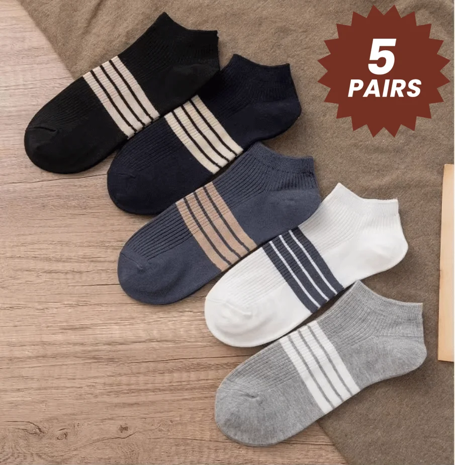 

5 пар носков, мужские однотонные носки, весенние и летние носки-невидимки, впитывающие пот, дышащие, тонкие, с противоскользящими спортивными полосками