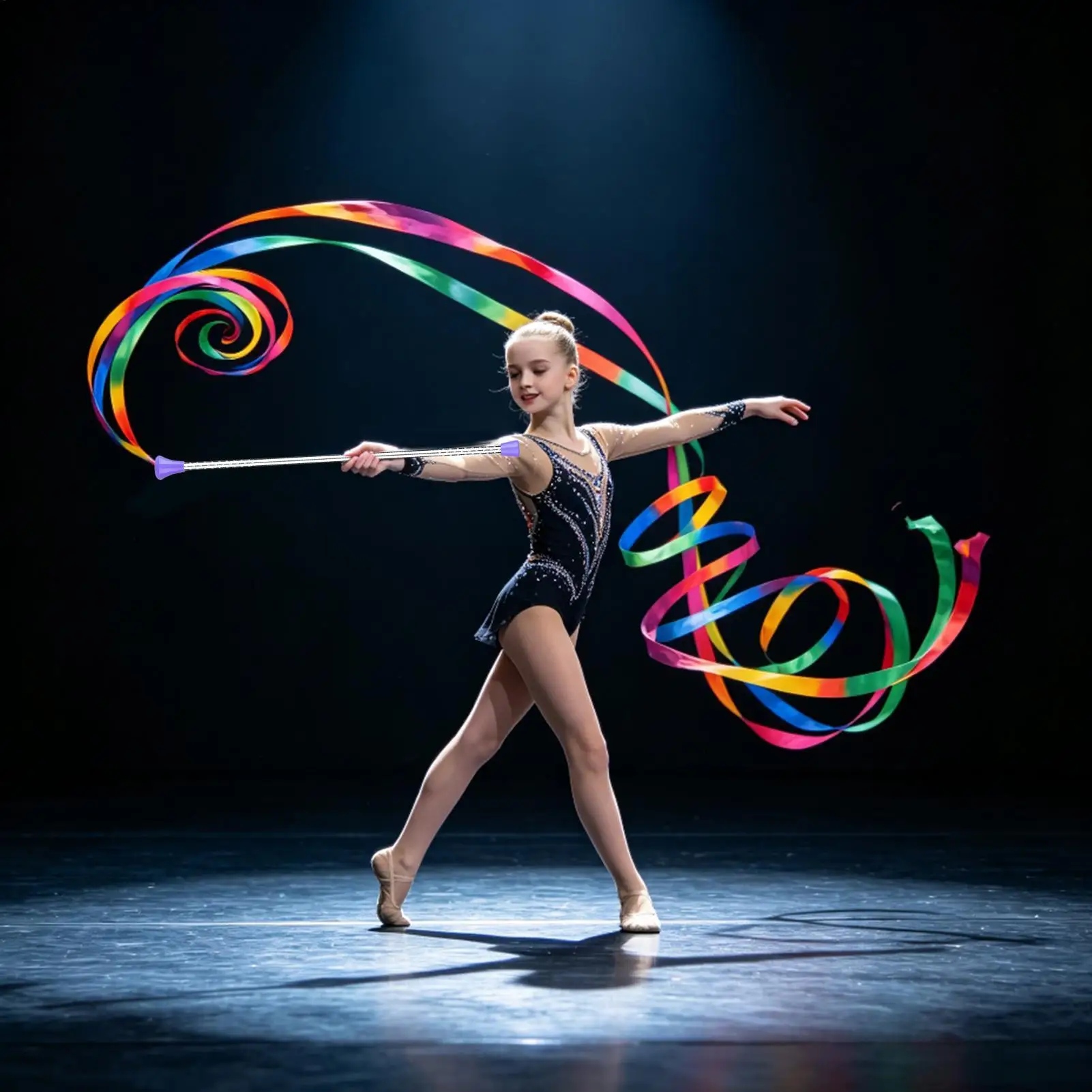Ribbon Dancer Stainless Steel Ribbon Non-Slip Dancing Twirling Stick 21-inch Aerobics Dancer Streamer Baton For Gym Stage Parade