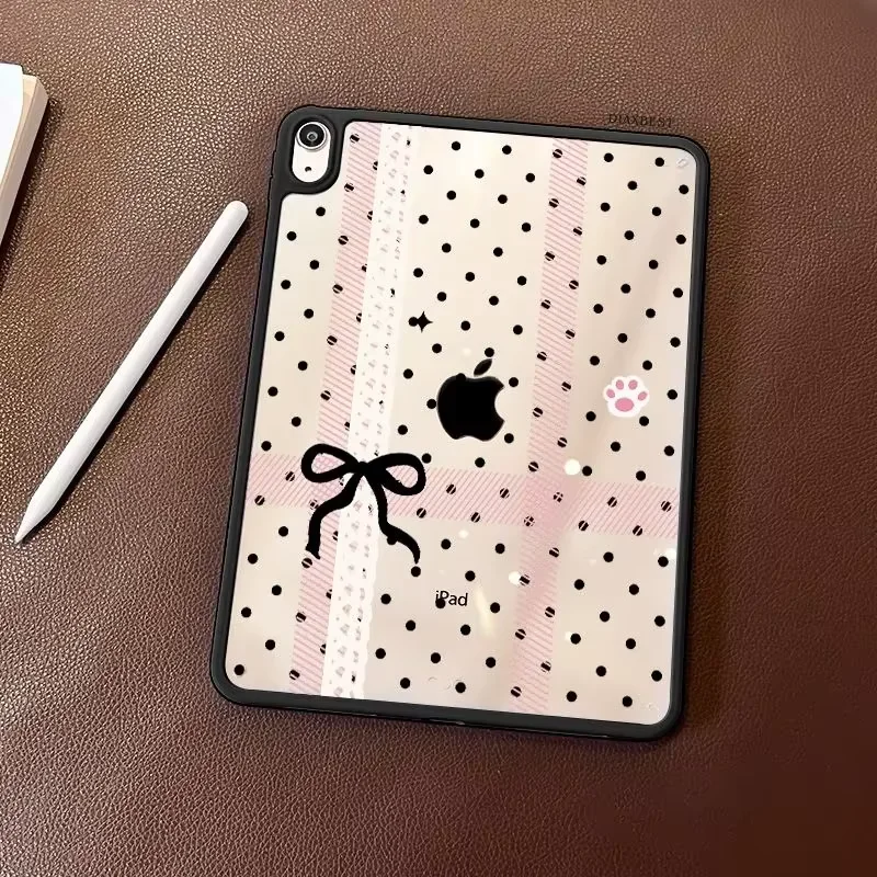White Lace Bow Polka Dots Bow Y2K Girl Tablet Case For iPad Pro 13 11th A16 12.9