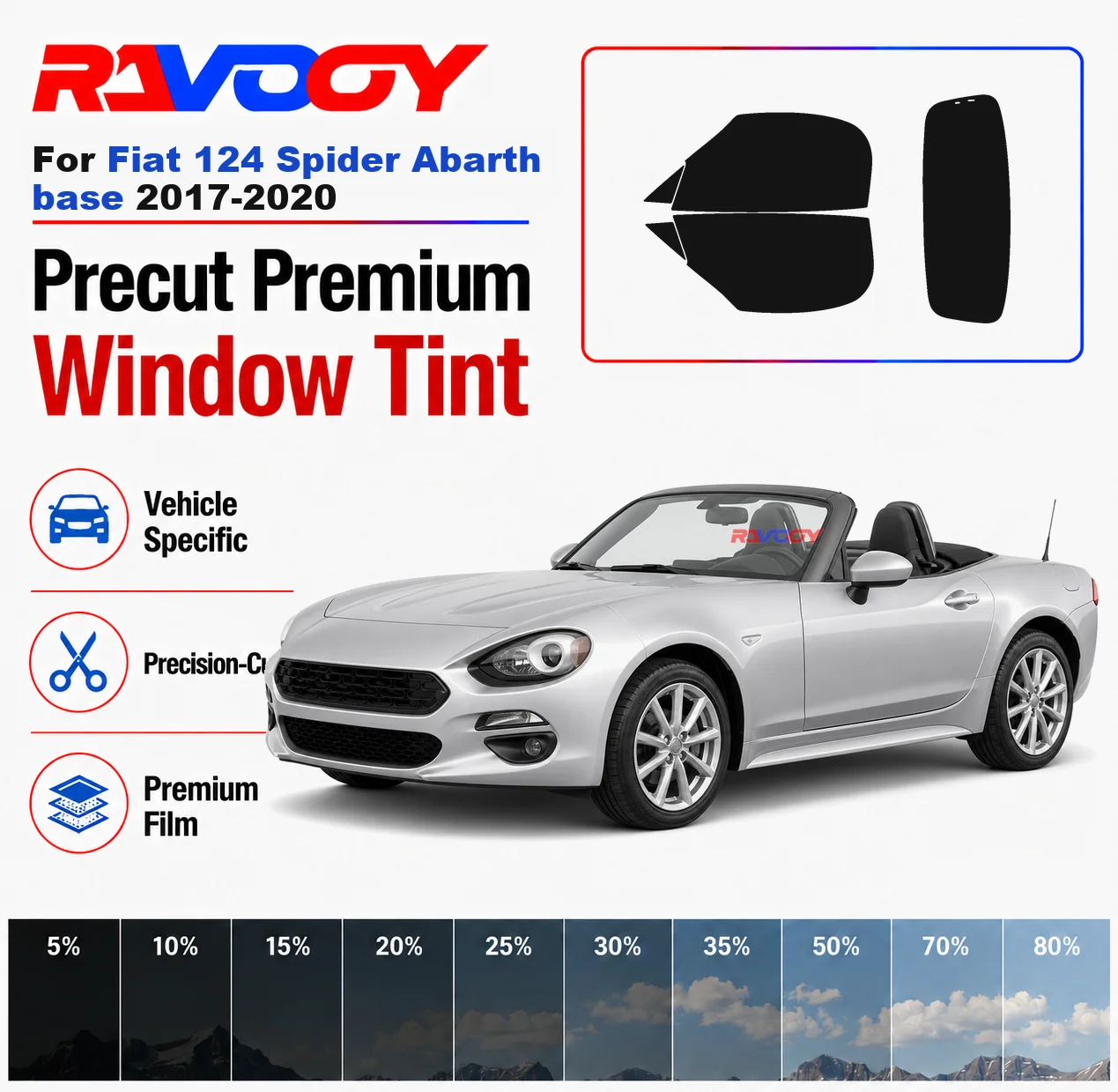 

Premium Precut Window Tint Kit Front Rear Windows Rear Windshield For Fiat 124 Spider Abarth base 2017-2020 Nano Ceramic Film