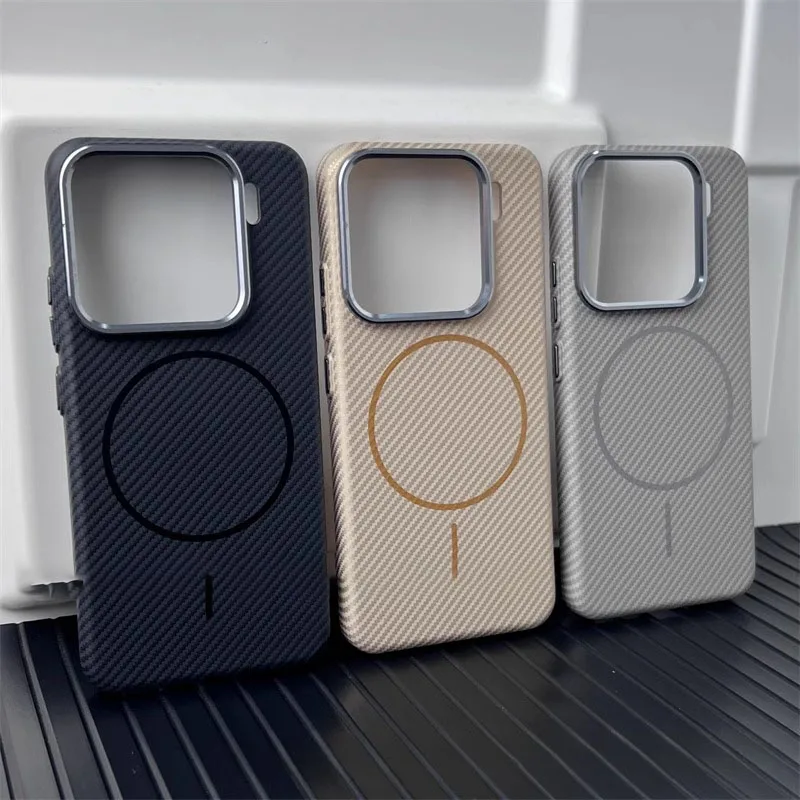 

HOCE Alloy Lens Frame Carbon Fiber Pattern Magnetic Phone Case For Xiaomi 15 Ultra 15 14 Pro Ultra Thin Hard PC Cover