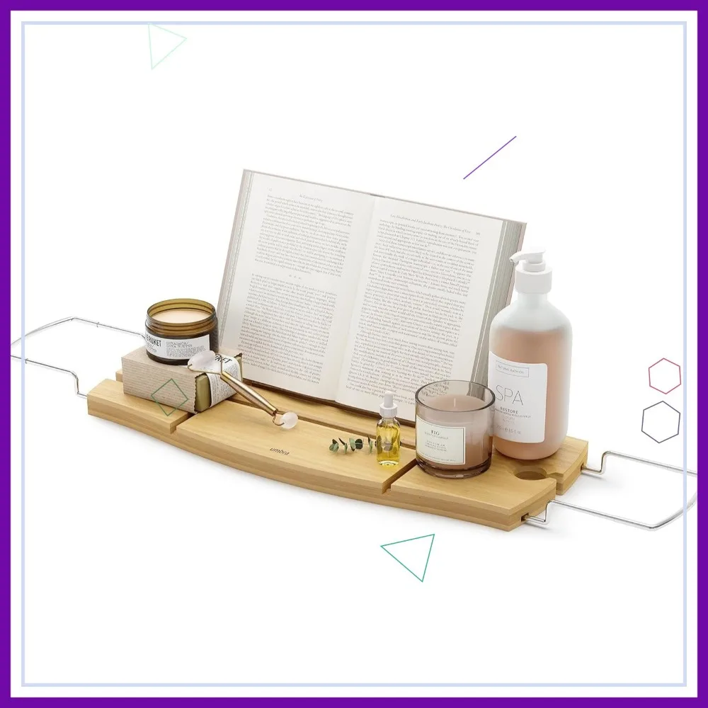 صينية حوض استحمام من الخيزران قابلة للتمديد مع أذرع من الكروم، تصميم مقاوم للماء والانزلاق للاستحمام على السبا