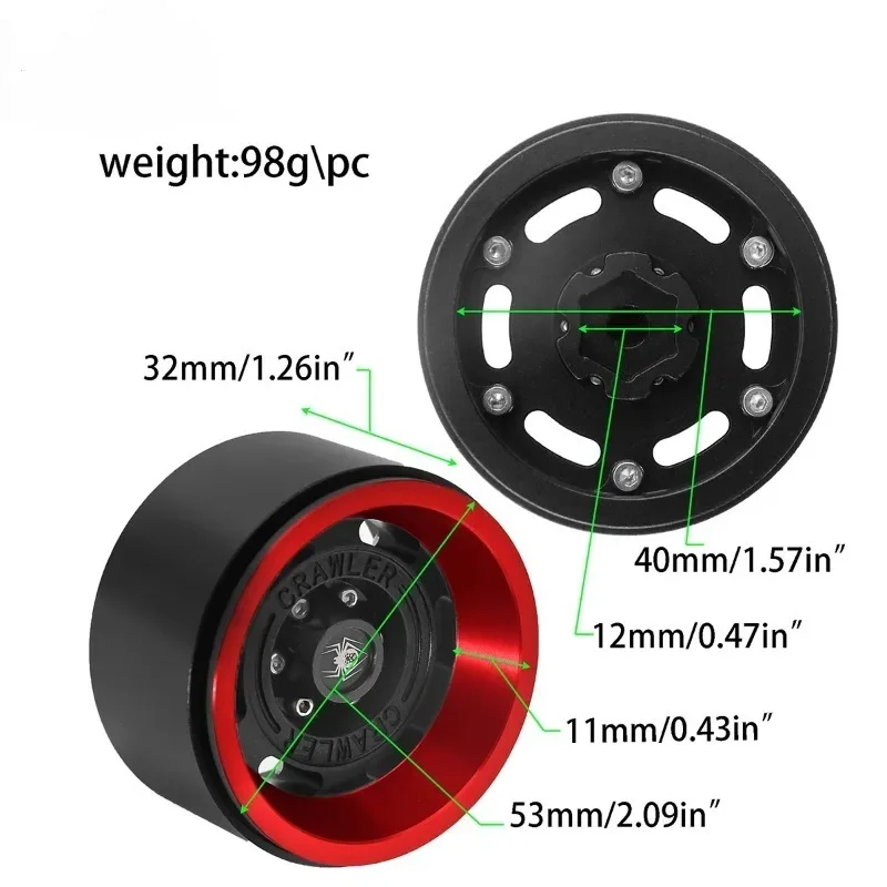 4PCSBeadlock Wheel Rims Aluminum Alloy for 1:10 RC Crawler SCX10 90046 SCX10 III AXI03007 CC01 D90 D110 1.9 Crawler Tires