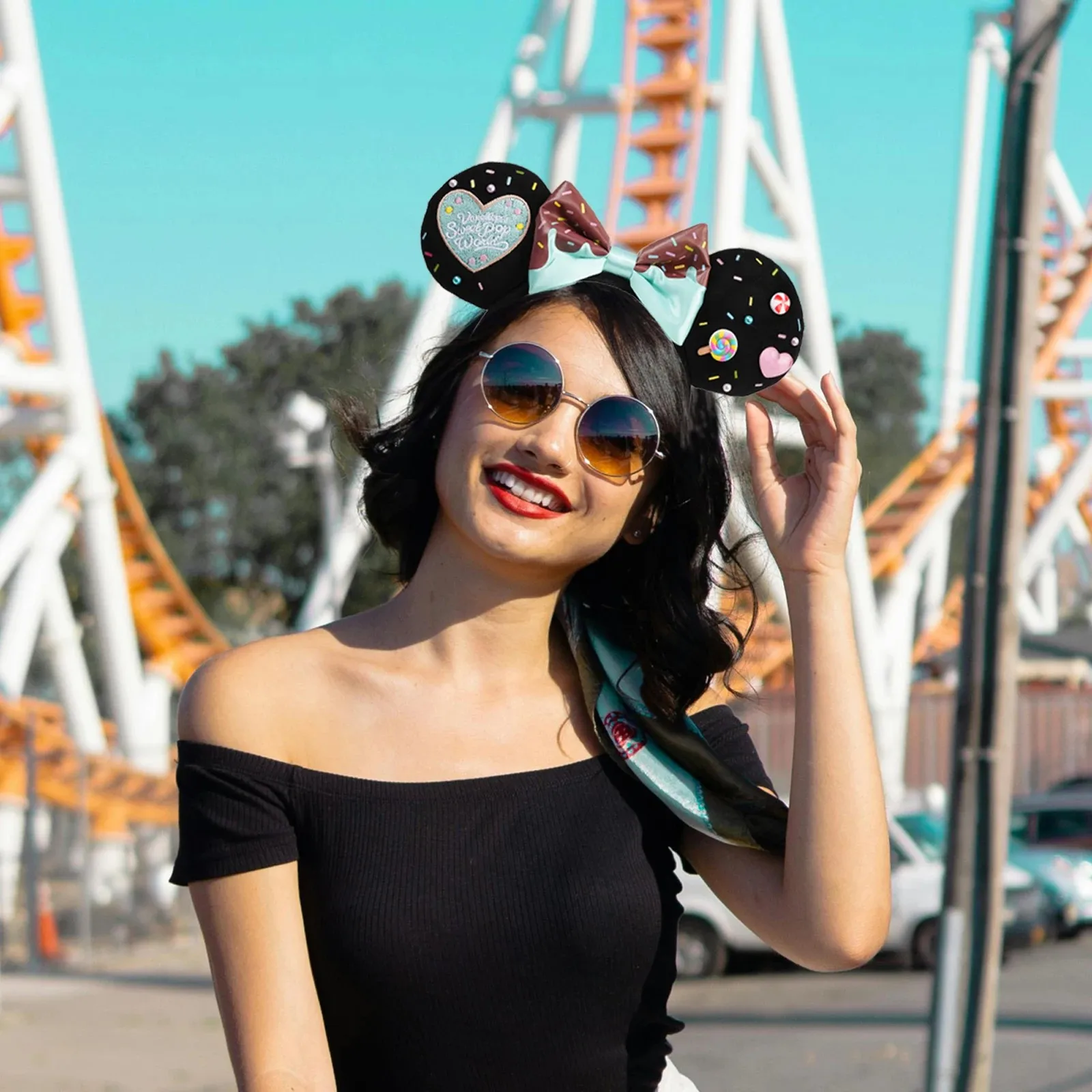 1pc Fun Mouse Ears Headband Kawaii Chocolate Donut Bow for Girls' Party Birthday Theme Parks Wear Cute Women's Hair Accessories