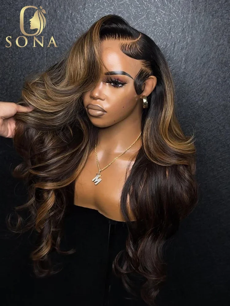 Highlight Ombre Brown Body Wave 13x6 Lace Front Wig Human Hair Pre Plucked Baby Hair Piano Color HD Lace Frontal Wig For Women