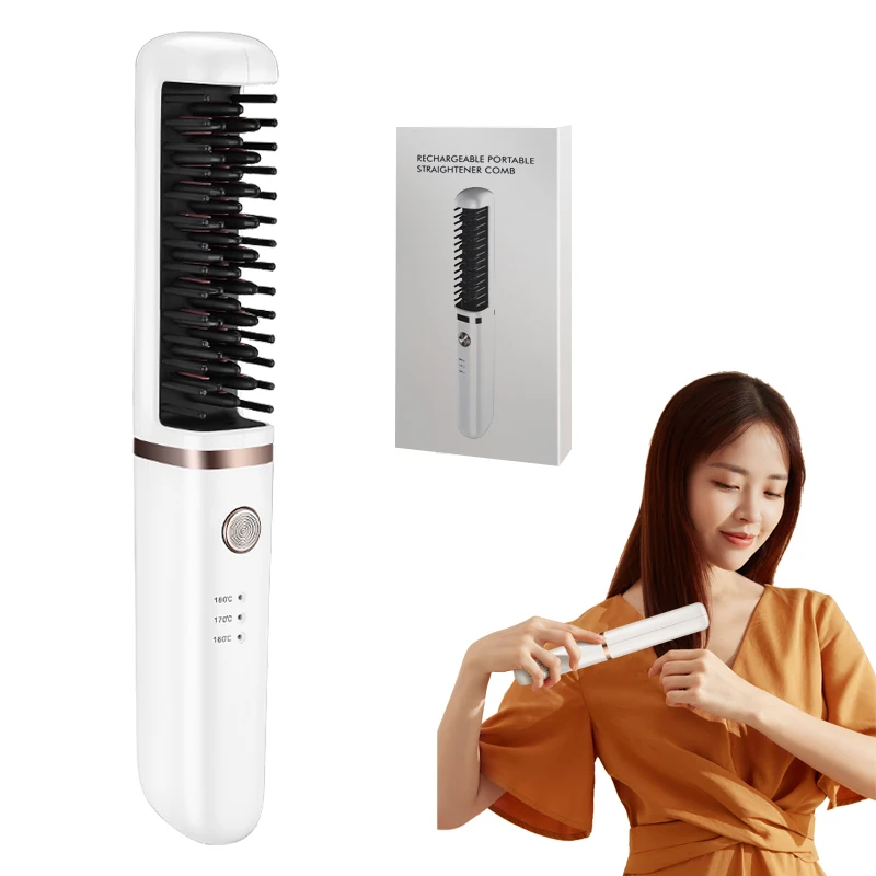 

Wireless Mini Electric Hair Brush Hair Straightener Ceramic Fast Heating Negative Ion Third Gear Adjustment Hair Stying Tool