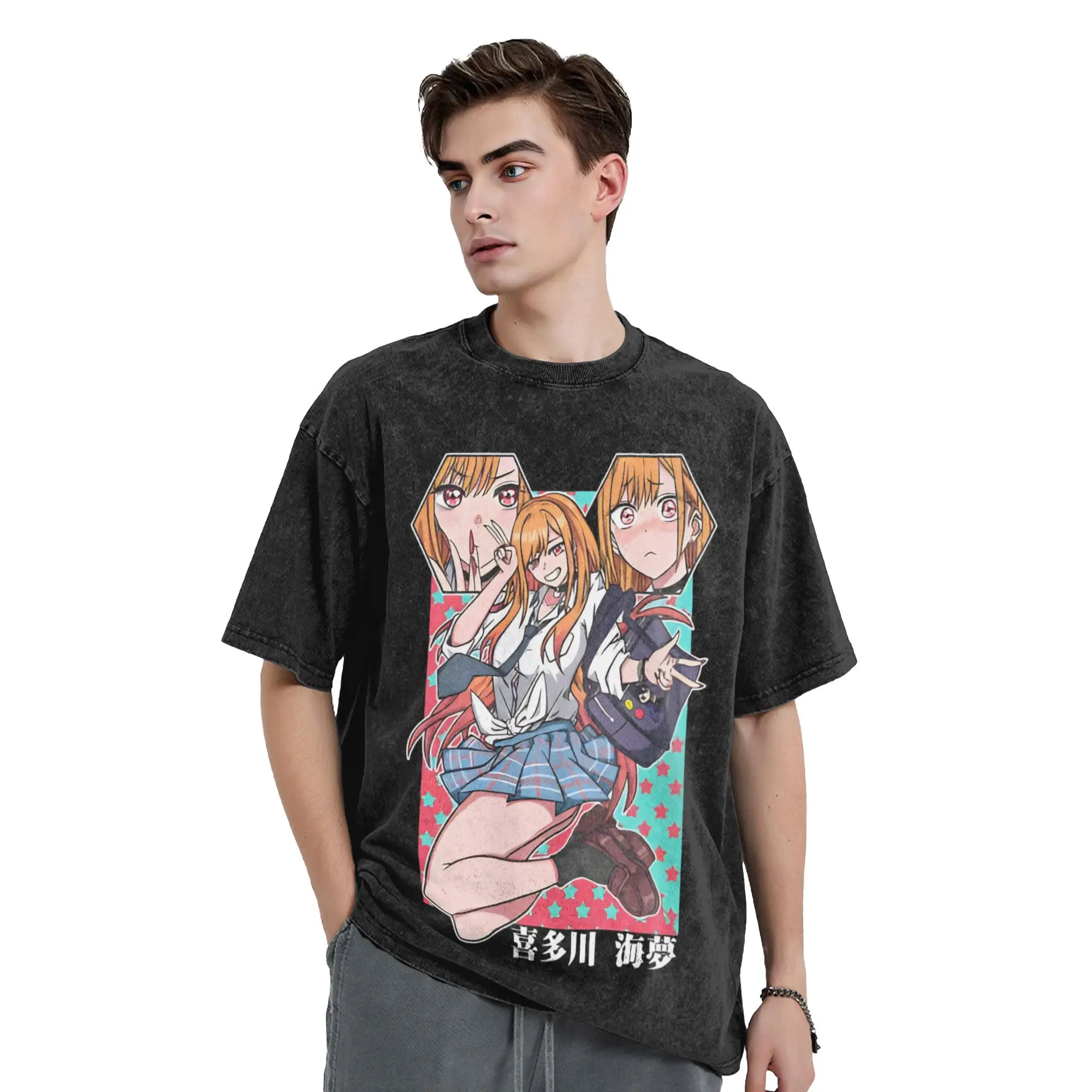 Camisetas Lavadas Anime Marin Kitagawa Hip Hop, Camisetas Divertidas My Dress Up Darling, Streetwear, Blusas de Verão para Homens e Mulheres