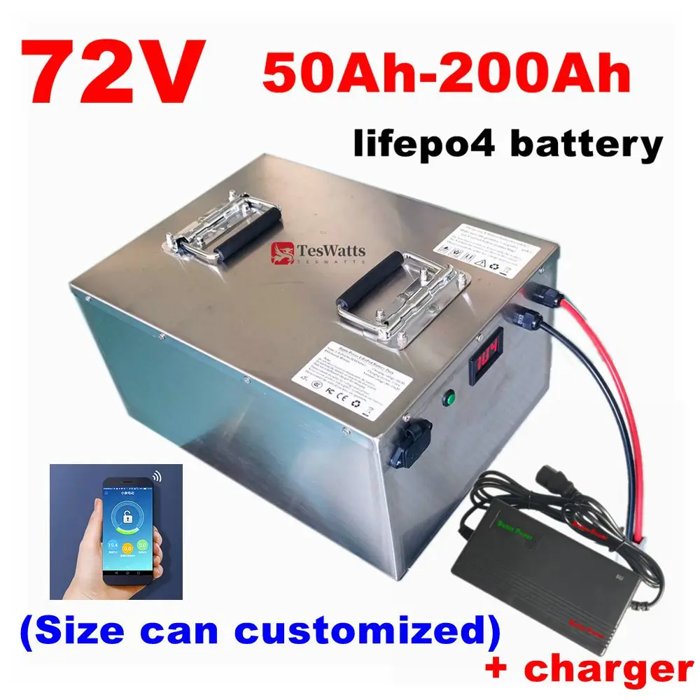 ithium 80Ah 72V 100Ah 200Ah 120Ah 150Ah lifepo4 battery bluetooth BMS APP for 7000W scooter Motorcycle inverter + charger