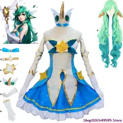 Gra LOL Star Guardian of Soraka Cosplay Costume The Starchild Wig Ears Horn Anime Lolita Dress Halloween Sexy Women Green Suit