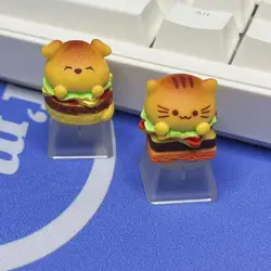 Personal Custom Hamburger Cat keycaps Translucent Toast Delicious Food Mechanical Keyboard Keycaps Handmade Creative Dog Keycaps