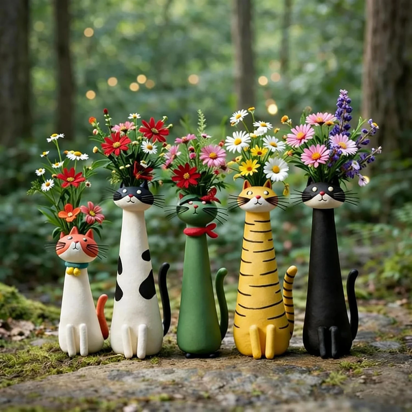 1-6pcs Whimsical Resin Cat Flower Vase Modern Cute Cat Shaped Flower Vase Creative Ornament for Home Living Room Bookshelf Decor