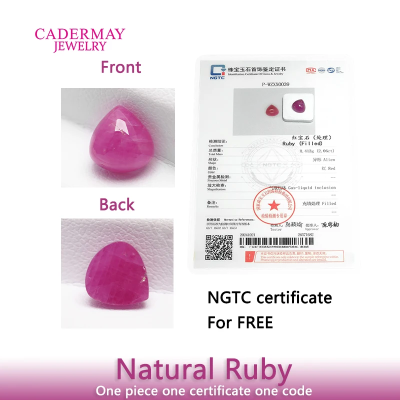 Cadermay NGTC Certificate Natural Ruby 2.06ct Pear Cabochon Red Natural Ruby Gemstones Loose For Jewelry Making