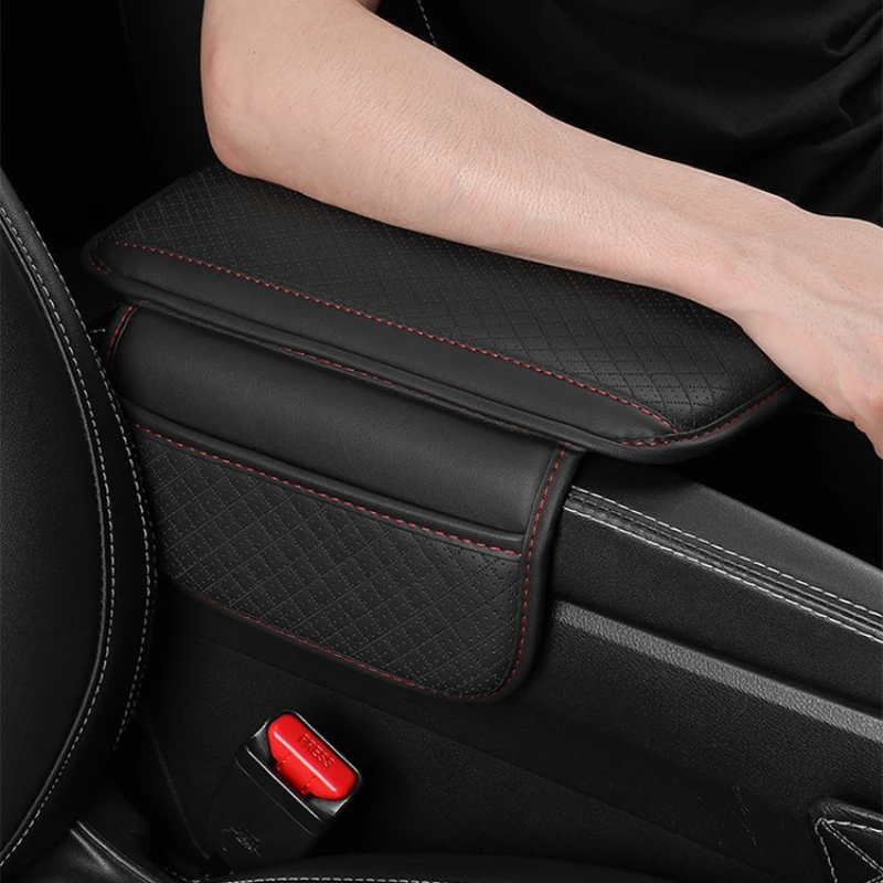 

Car Armrest Box Height Pad Universal Leather Armrest Cushion with Pocket Central Memory Cotton Elbow Support Armrest Storage