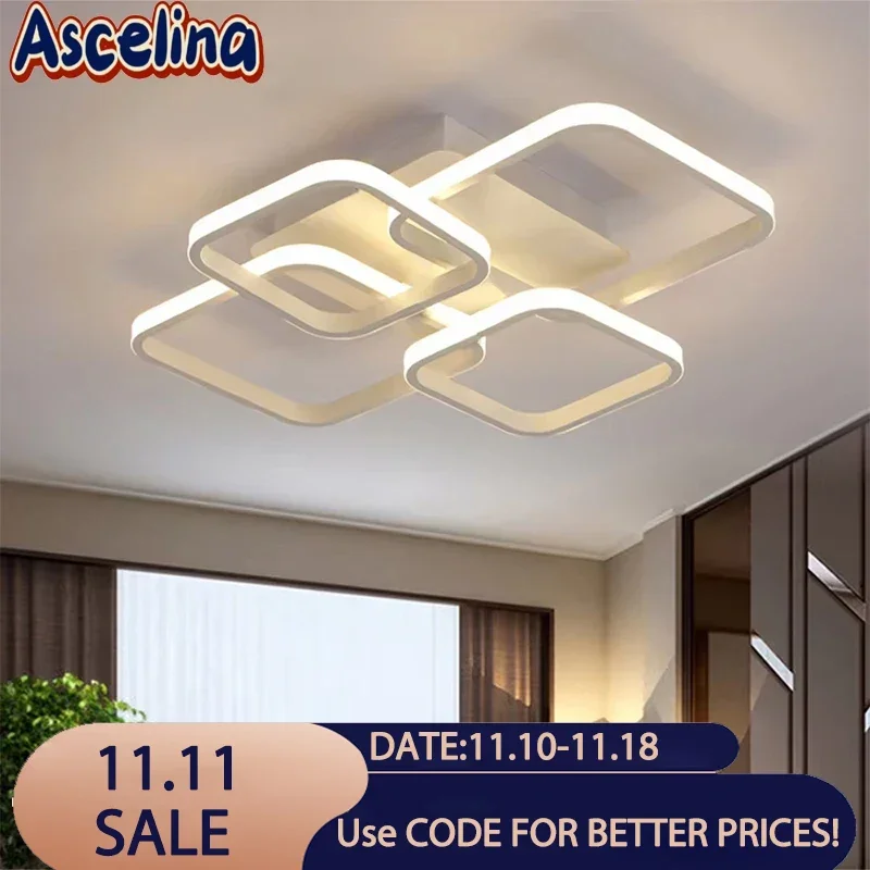 Modern LED Ceiling Light Minimalist Black White 4 Rings 78W Square Lamps For Living Room Restaurant Bedroom Bar Study Lumination