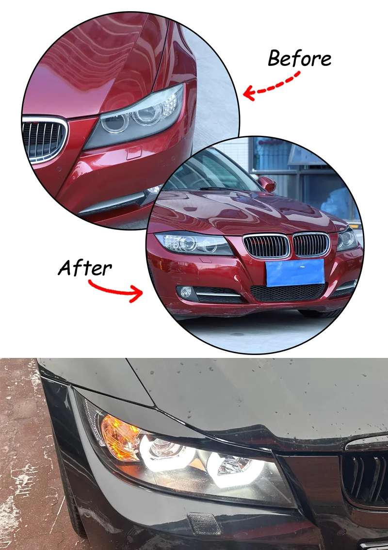 Für BMW Zubehör 3er E90 Limousine E91 Touring 2005-2011 Bodykit Auto Frontscheinwerfer Augenbraue Augenlid Trimmen – Detail 2