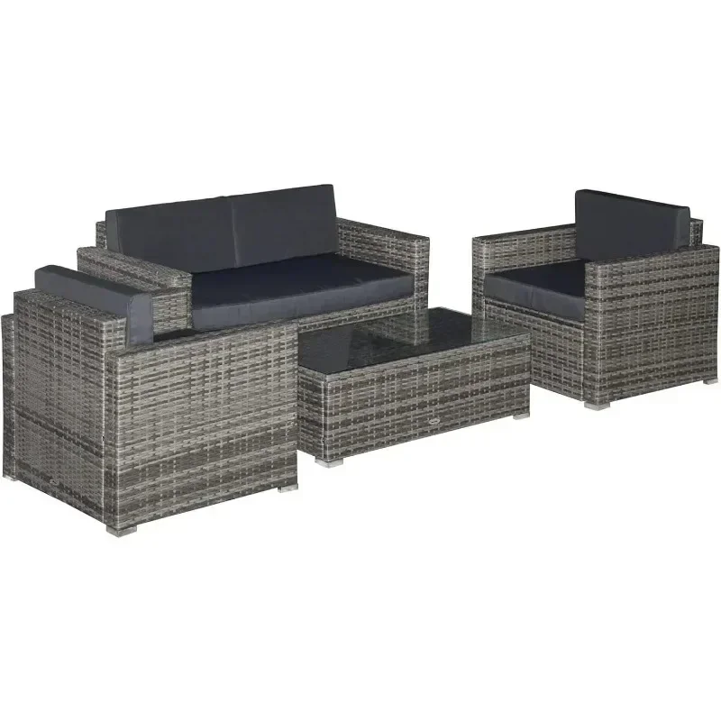 Piece Wicker Patio Furniture Set with Cushions, Outdoor Sectional Furniture  Sofa, Loveseat and Glass Top Coffee Table