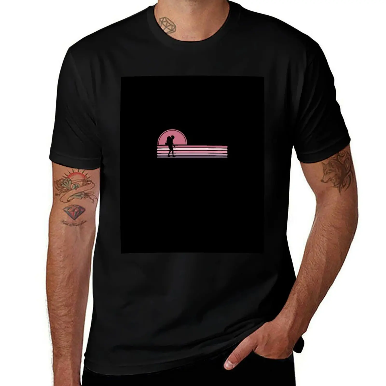 Woman Backpacker Hiker - Pink Sunset T-Shirt Soft Durable Cotton T-Shirt