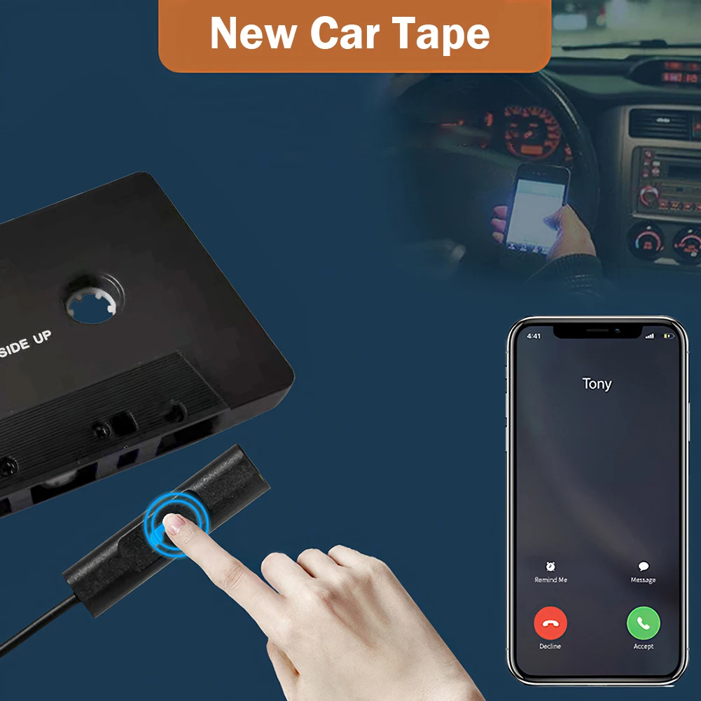 Universal Cassette Bluetooth-compatible 5.0 Audio Car Tape for Aux Stereo Adapter with Mic Cassette Adapter