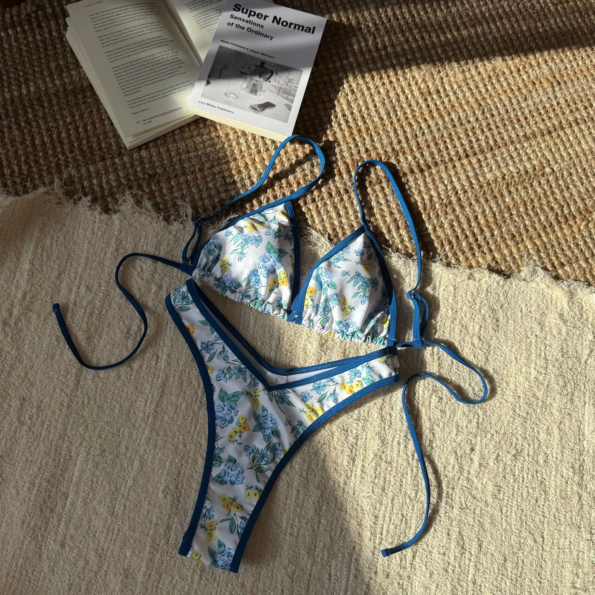 Sexy flor impressão micro mini biquinis define duas peças retalhos v-cintura gravata maiô maiô biquini tankini