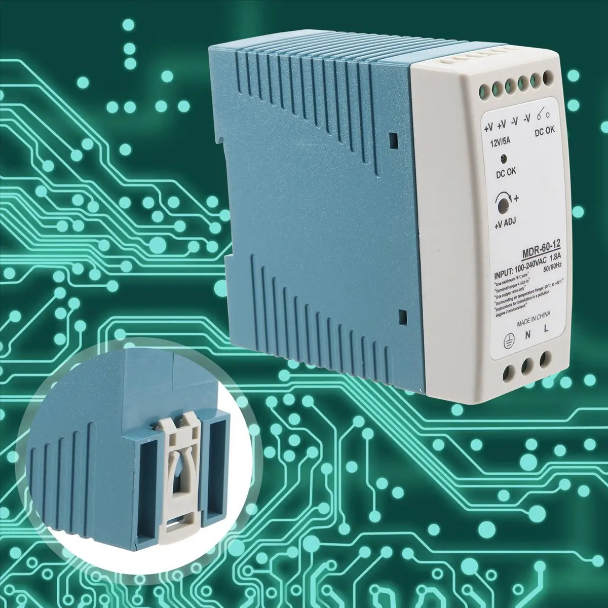 #51O (Blue & white)MDR-60 12V 60W Din Rail power supply ac-dc driver voltage regulator,Industrial & Scientific