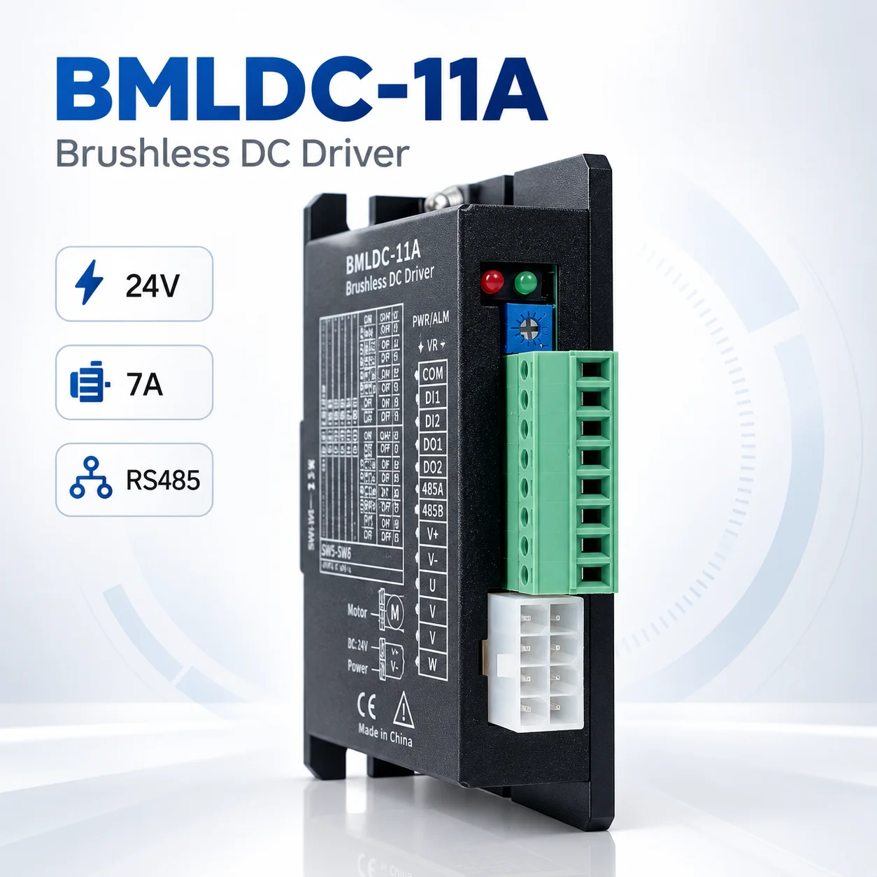 BMLDC-11A Low Voltage Brushless DC Motor Driver 24V 7A Modbus RS485 Closed Loop Speed Controller IP54 168W-336W