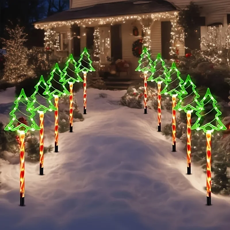 Novelty Christmas Tree Top Candy Cane LED Stake Lights, Outdoor Waterproof Pathway Marker Lights for Holiday Yard Walkway Decor