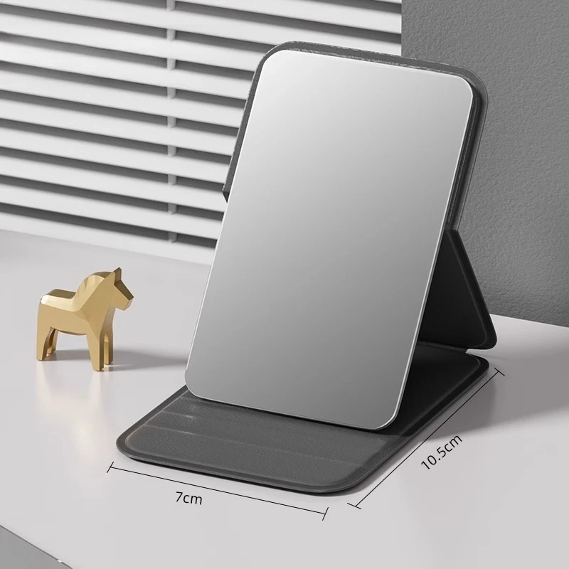 Desktop Makeup Mirror PU Leather Simple Portable Handheld Makeup Mirror Foldable Student Compact Cute Pocket Mirror