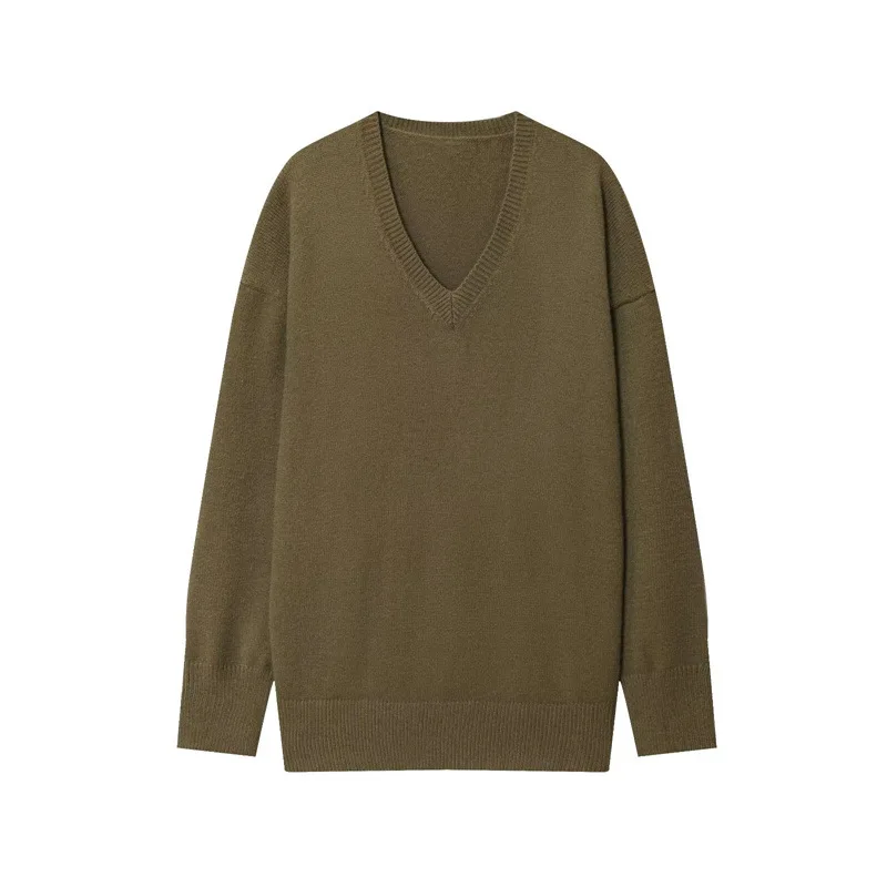 Suéter pulôver colorido feminino outono retro moda casual com decote em v solto malha manga comprida versátil suéter top