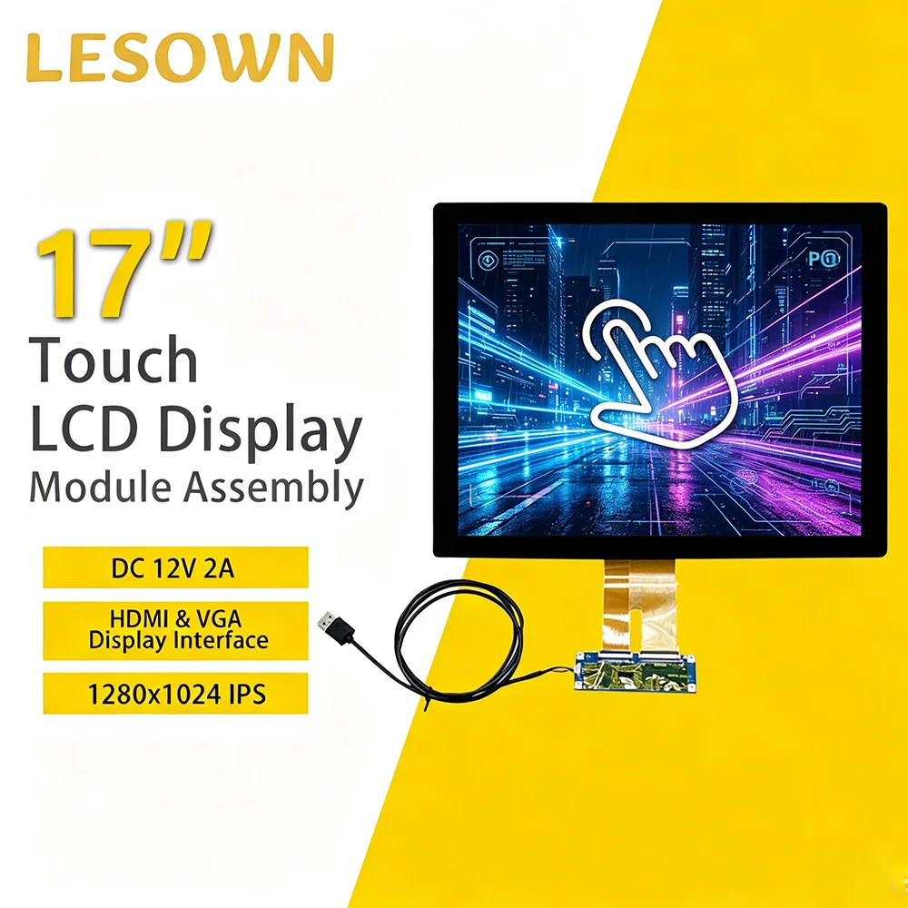 LESOWN 17in Monitor Panel LVDS 30Pin G+G Touchscreen No Driver Needed Módulo de Pantalla for Embedded Systems