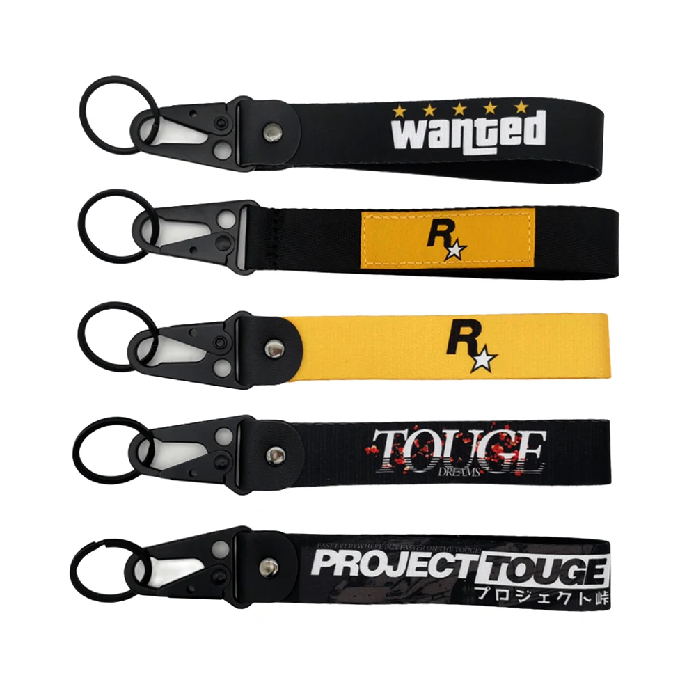 JDM Auto Motorcycle Nylon Key Strap Embroidery Lanyard Keyring For Rockstar Game GTA 5 Fans Keychain Accessories