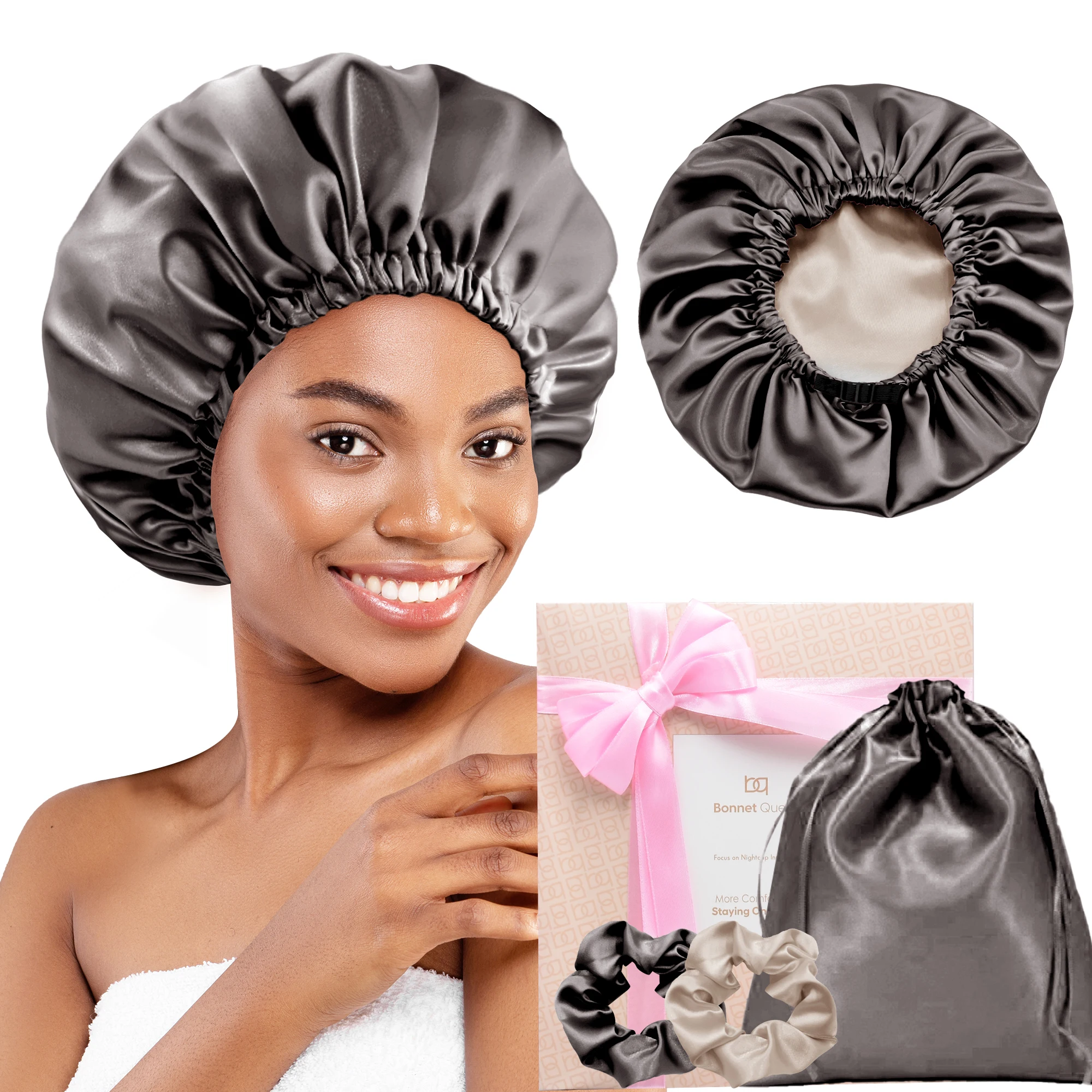 Bonnet Queen 4 pezzi Set cofano in raso di seta per donna