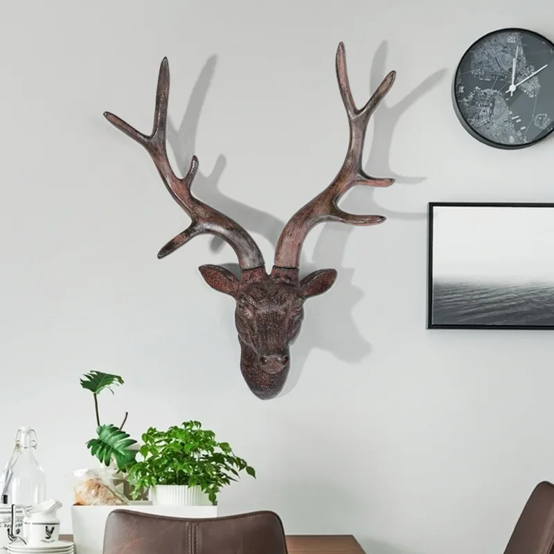 

Retro Deer Head Wall Hanging Living Room Entrance Background Wall Soft Animal Head Pendant Light Luxury Wall Decoration