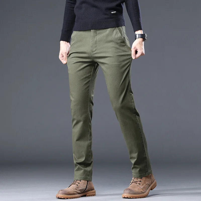 綿 98% メンズカジュアルパンツビジネスアイロン不要ストレートファッションクラシックズボン男性用カーキ黒緑メンズパンツ 4 色
