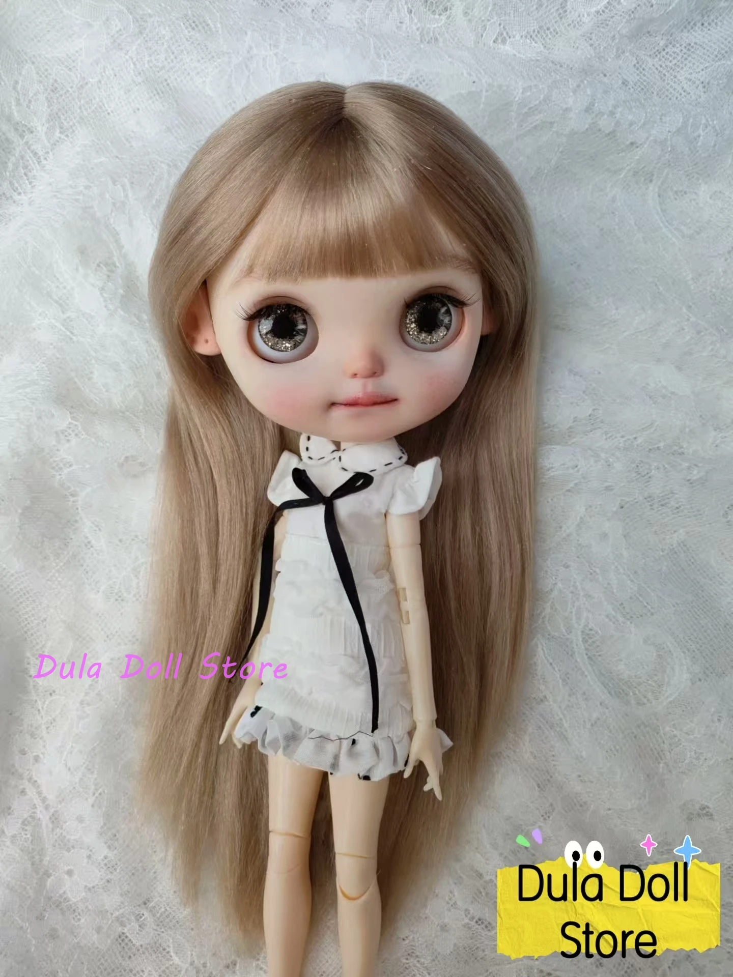 

Dula Doll Wigs for Blythe Qbaby natural Mohair long straight hair hard seams for 9-10 inch head