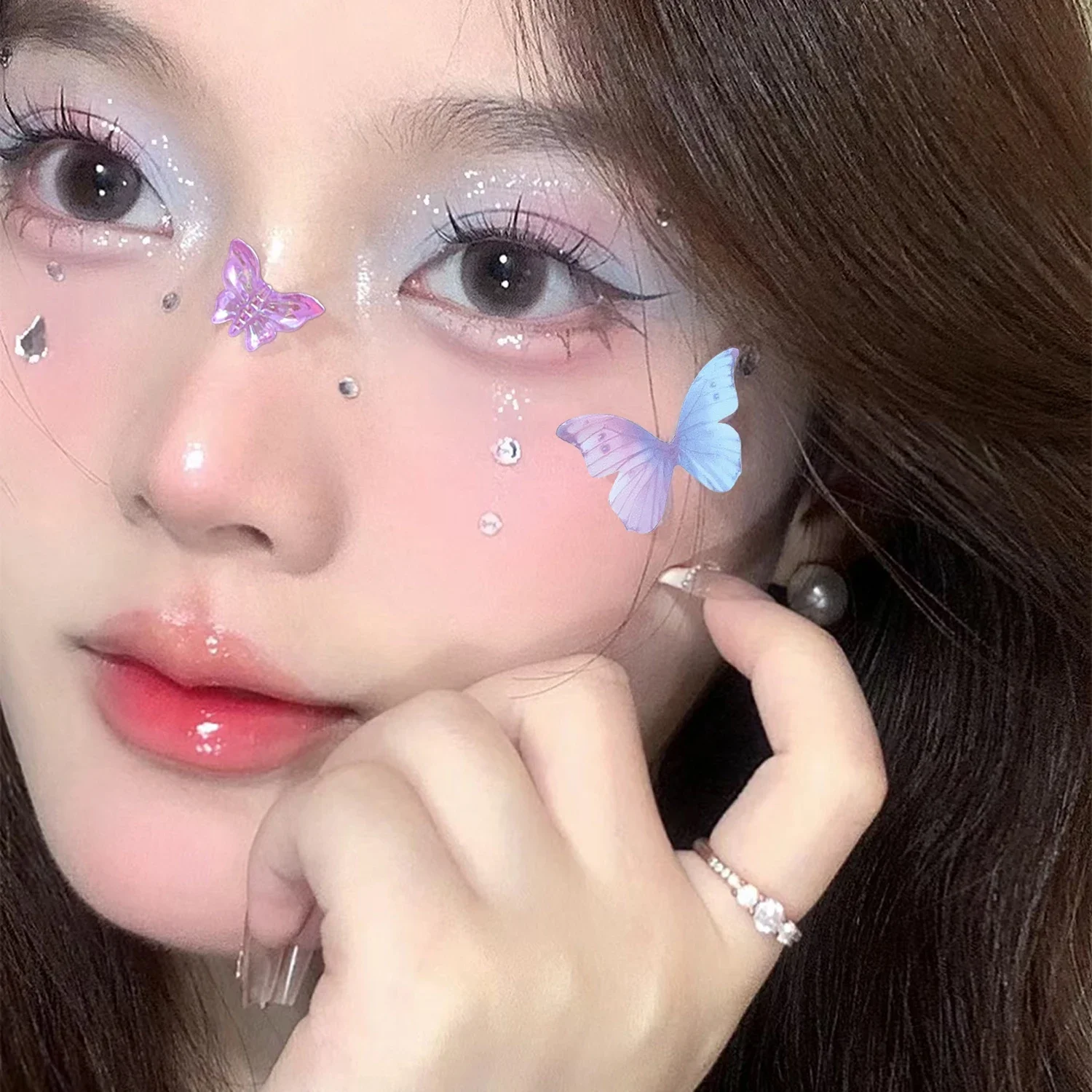 ملصقات الفراشة الشمسية ذاتية اللصق DIY كريستال الماس الوجه الشارات المؤقتة الوشم النسيج اليومي بريق ماكياج ملصق