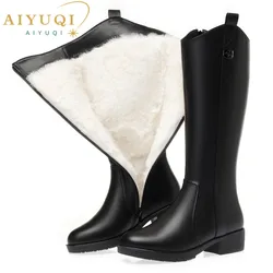 AIYUQI Women Boots Winter 2024 New Large Size Genuine Leather Women Long Boots Natural Wool Western Cowboy Boots Ladies