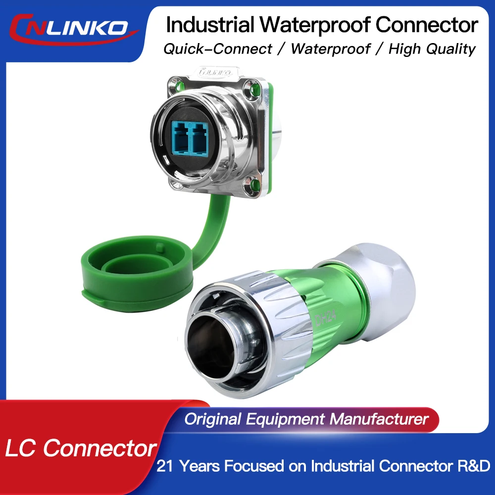 CNLINKO M24 Industrial IP68 Waterproof Fiber Connector DH24 Single Mode LC to LC Optical Fiber Adapter Plug Socket Panel Mount